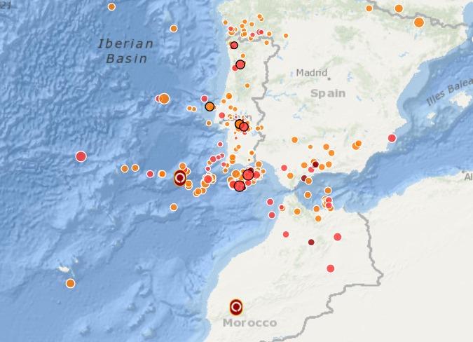 Legenda: O sismo foi registado às 23h11 (hora local) e ocorreu a cerca de 65 km a sudeste da cidade marroquina de Marrakech (Foto: Divulgação/IPMA)